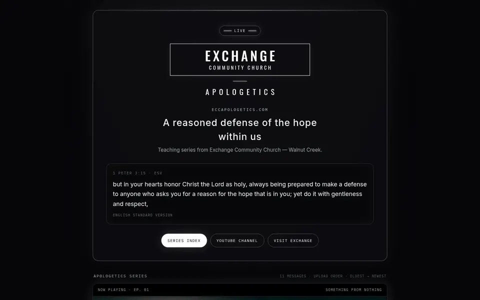 ECC Apologetics series page on desktop