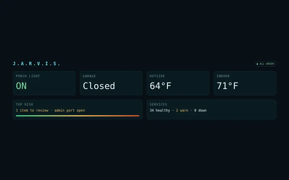 J.A.R.V.I.S. dashboard panel showing sample status tiles